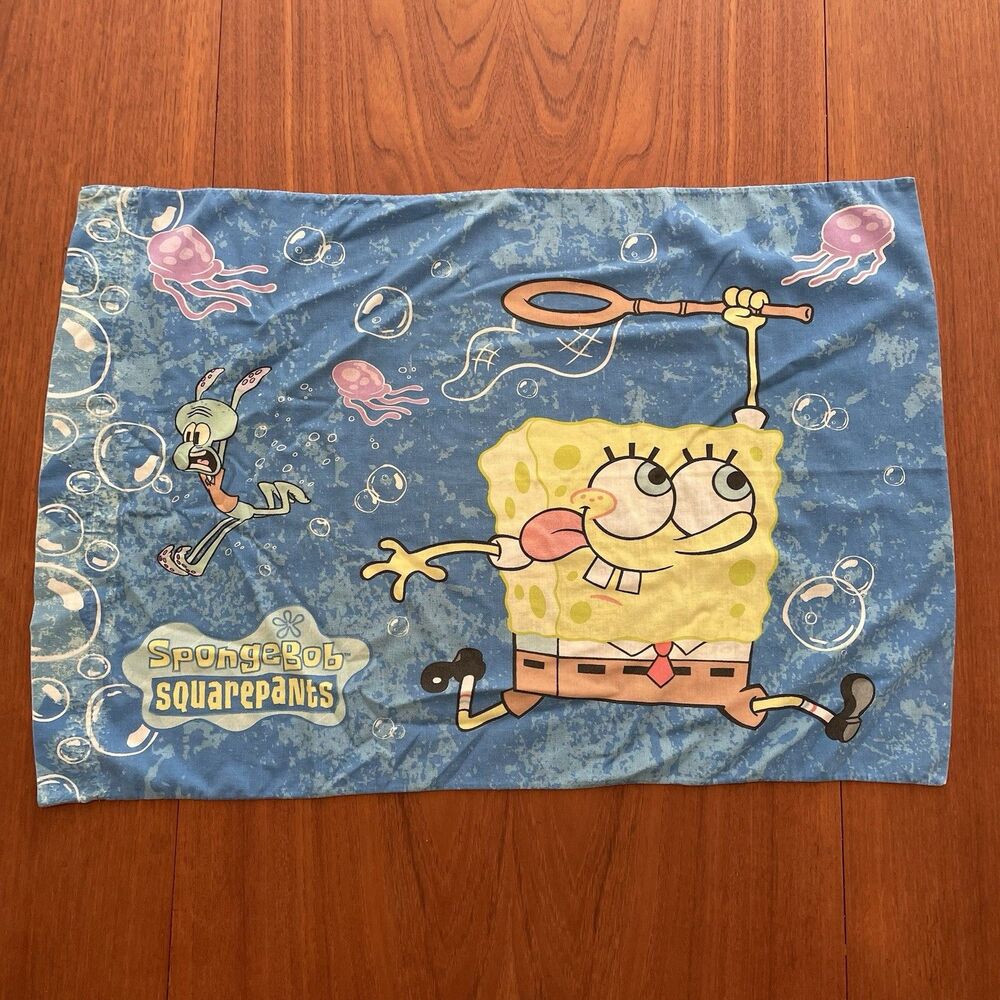SpongeBob SquarePants Vintage Pillow Case 2001 Jellyfish Squidward Nickelodeon